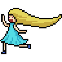 vector pixel art happy girl