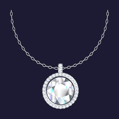 Diamond pendant necklace icon. Realistic illustration of diamond pendant necklace vector icon for web design