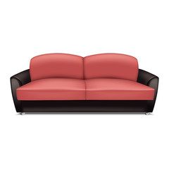 Red black sofa icon. Realistic illustration of red black sofa vector icon for web design isolated on white background