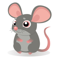 Lonely Gentle Mouse. Fancy Little Mice Vector Illustration. Cute Sitting Mouse In Cartoon Style. Grey Mice On A White Background.