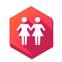 ikona z długim cieniem na tle sześcioboku 