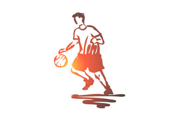 Fototapeta na wymiar Boy, sport, basketball, ball, sport concept. Hand drawn isolated vector.