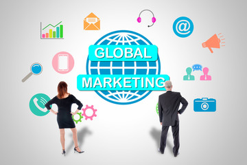 Global marketing concept watched by business people