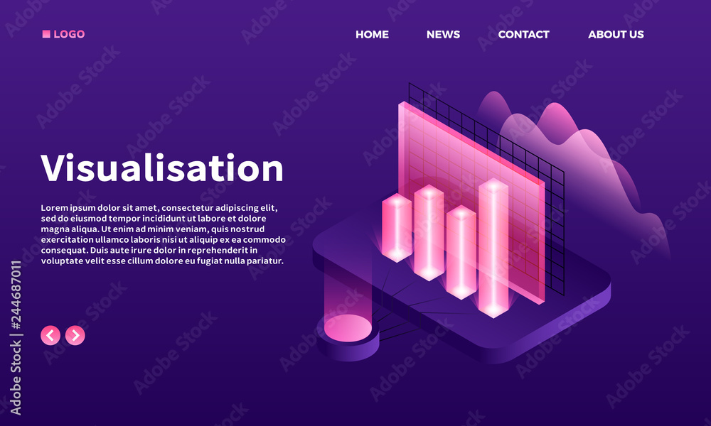 Poster visualisation banner. isometric illustration of visualisation vector banner for web design