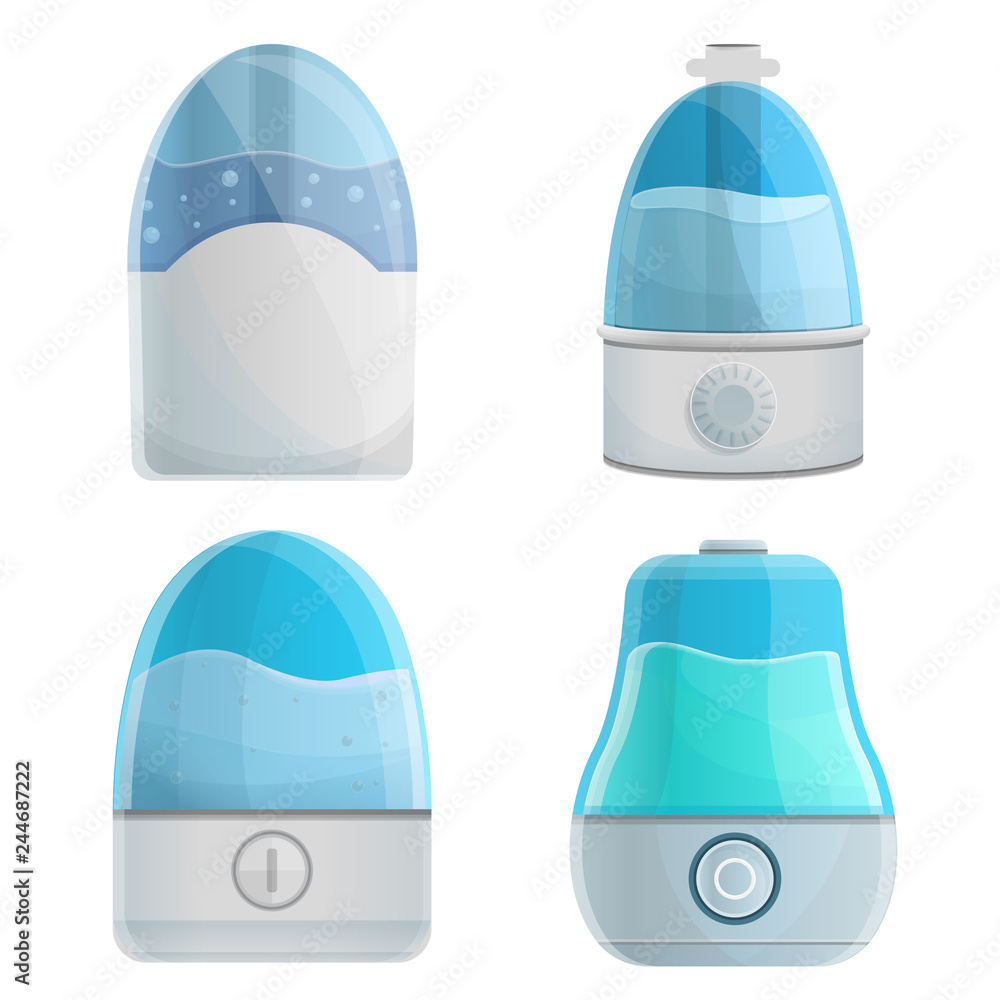 Poster humidifier icons set. cartoon set of humidifier vector icons for web design