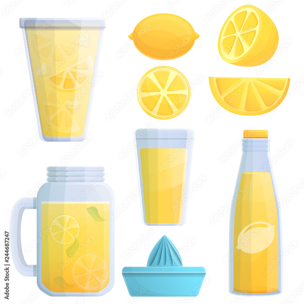 Aufkleber lemonade icons set. cartoon set of lemonade vector icons for web design
