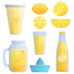 Lemonade icons set. Cartoon set of lemonade vector icons for web design