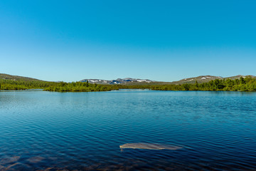 View cross a lake in the Swedish highlands