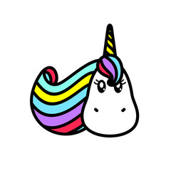 Illustration of a cute unicorn in kawaii style. Flat illustration for design.