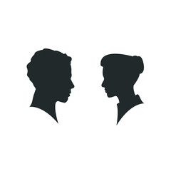 Man and woman silhouette face to face Isolated on white background. silhouette couple in love, kiss moment.