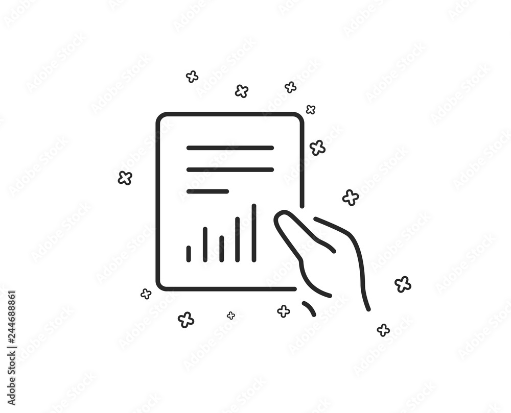 Poster hold report document line icon. analysis chart or sales growth sign. statistics data symbol. geometr
