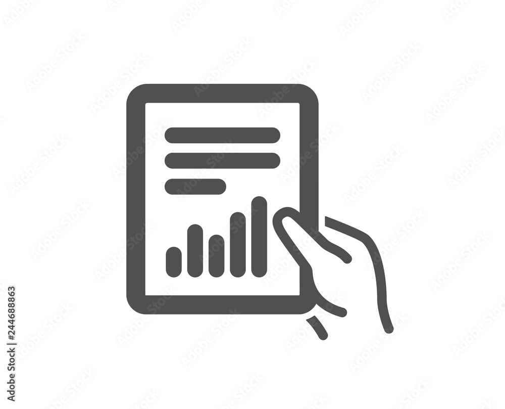 Poster hold report document icon. analysis chart or sales growth sign. statistics data symbol. quality desi