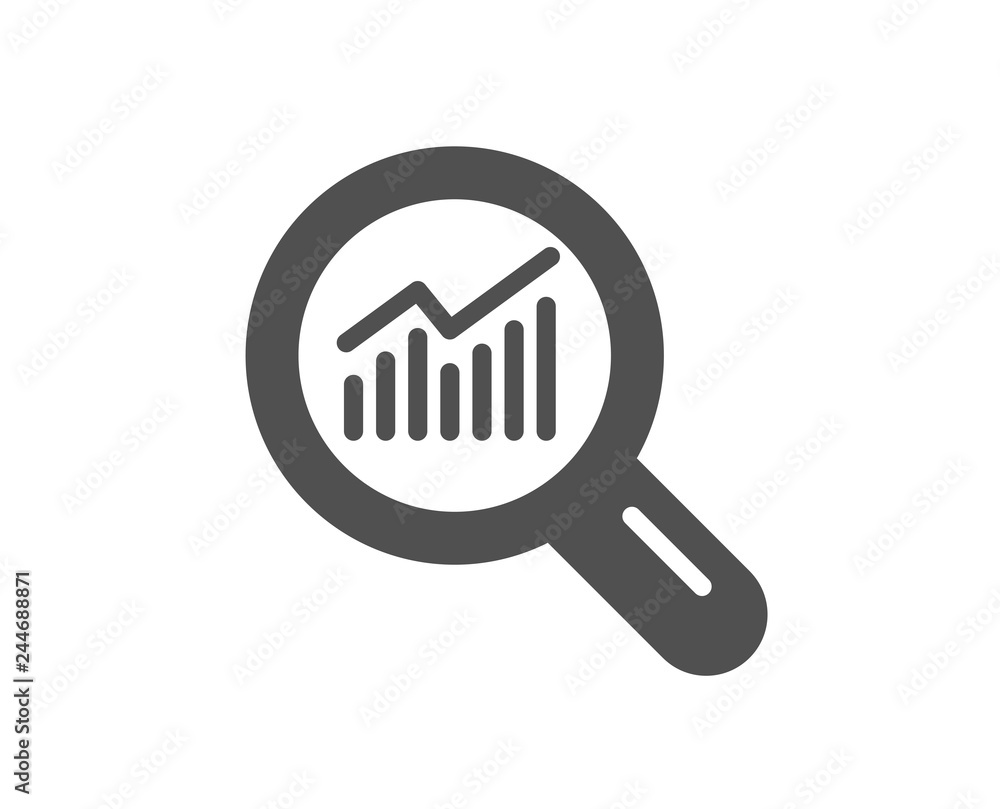 Poster chart icon. report graph or sales growth sign in magnifying glass. analysis and statistics data symb