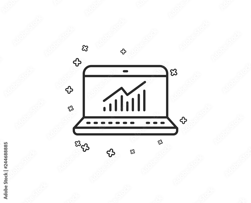 Poster data analysis and statistics line icon. report graph or chart sign. computer data processing symbol.
