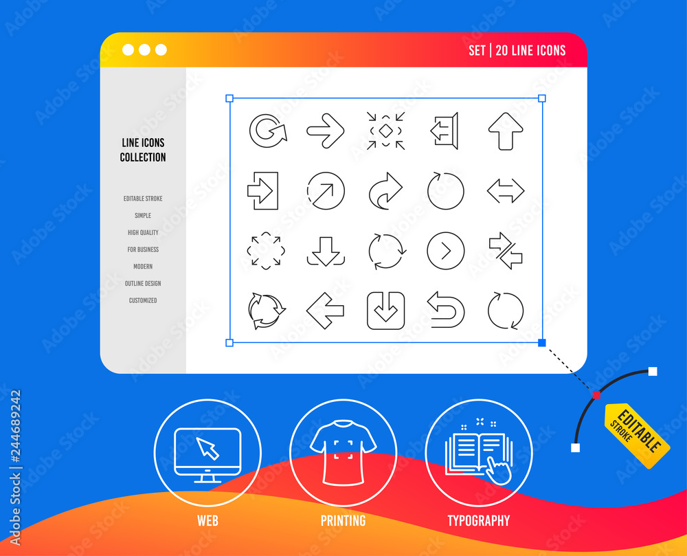 Poster linear arrow icons. set of download, synchronize and recycle signs. undo, refresh and login symbols.