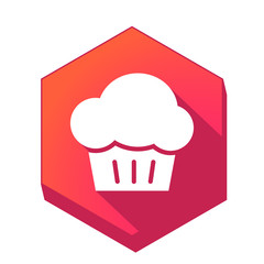 ikona z długim cieniem na tle sześcioboku 