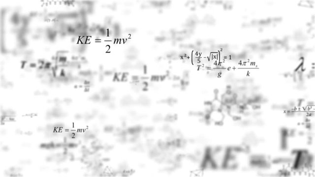 Formulas slowly manifest and disappear in space.Business concept - sketch with schemes and graphs on chalkboard. 3D Graphics cartoon formula
