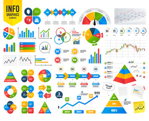 Business infographic template. Birthday party icons. Cake and gift box signs. Air balloon and fireworks symbol. Financial chart. Time counter. Vector