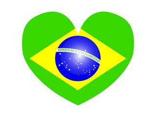 Amazing design of a Brazilian flag in the shape of a heart on a white background