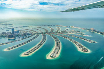 Obraz premium Widok na wyspę Dubai Palm Jumeirah, Zjednoczone Emiraty Arabskie