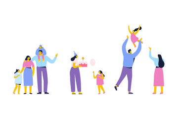 Flat Vector Family set. Parents and children cartoon characters.  