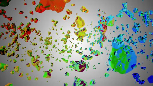 colorful liquid metal water drops randomly diffused in space digital animation background new quality natural motion graphics cool nice beautiful 4k stock video footage