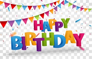 Happy Birthday design letters with colorful confetti	