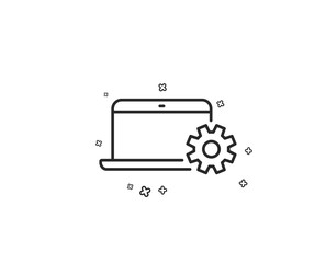 Laptop computer icon. Notebook Service sign. Portable personal computer symbol. Geometric shapes. Random cross elements. Linear Notebook Service icon design. Vector