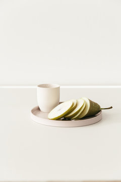 Pear slices on plate