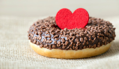 Sweet gift for Valentines day, donut cake with heart and love, web banner idea