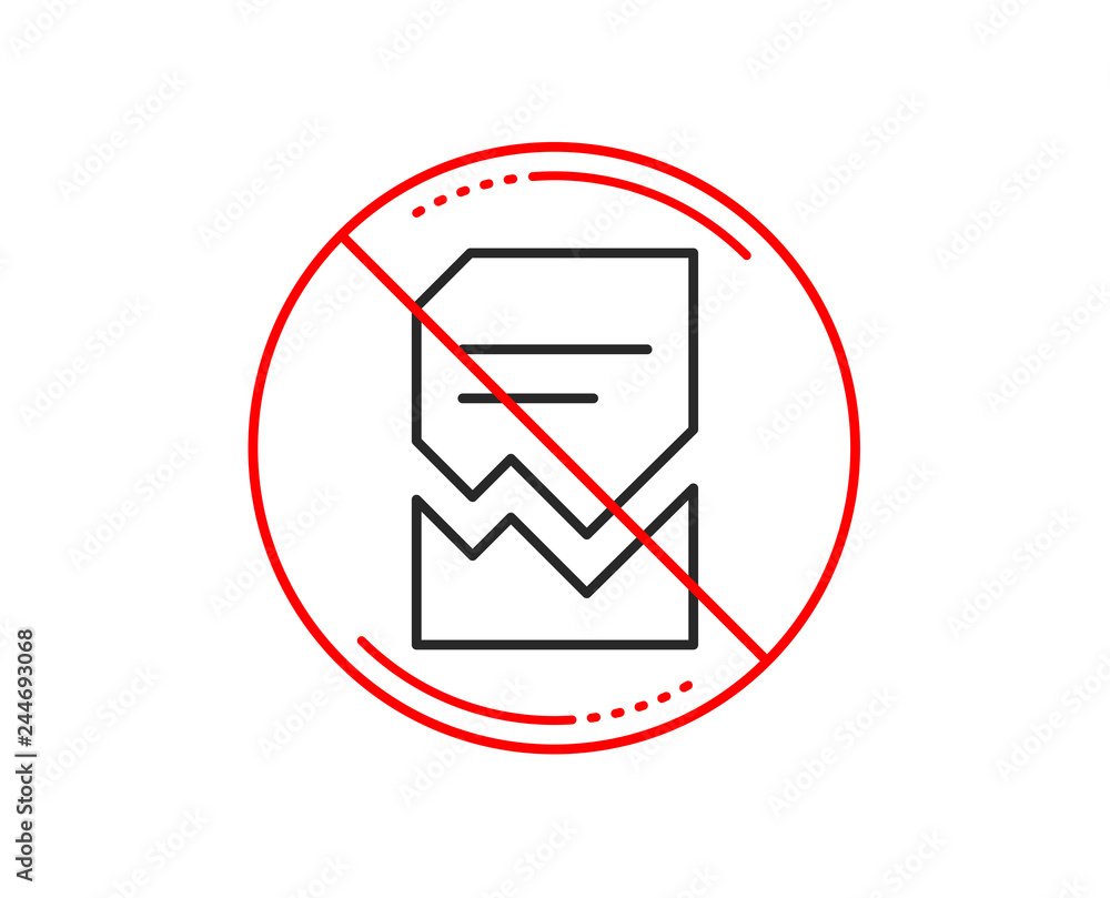 Poster no or stop sign. corrupted document line icon. bad file sign. paper page concept symbol. caution pro
