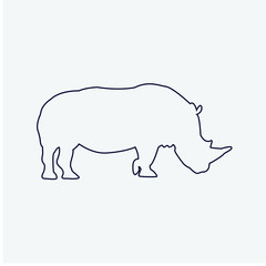 Vector silhouette of a rhinoceros on a white background.
