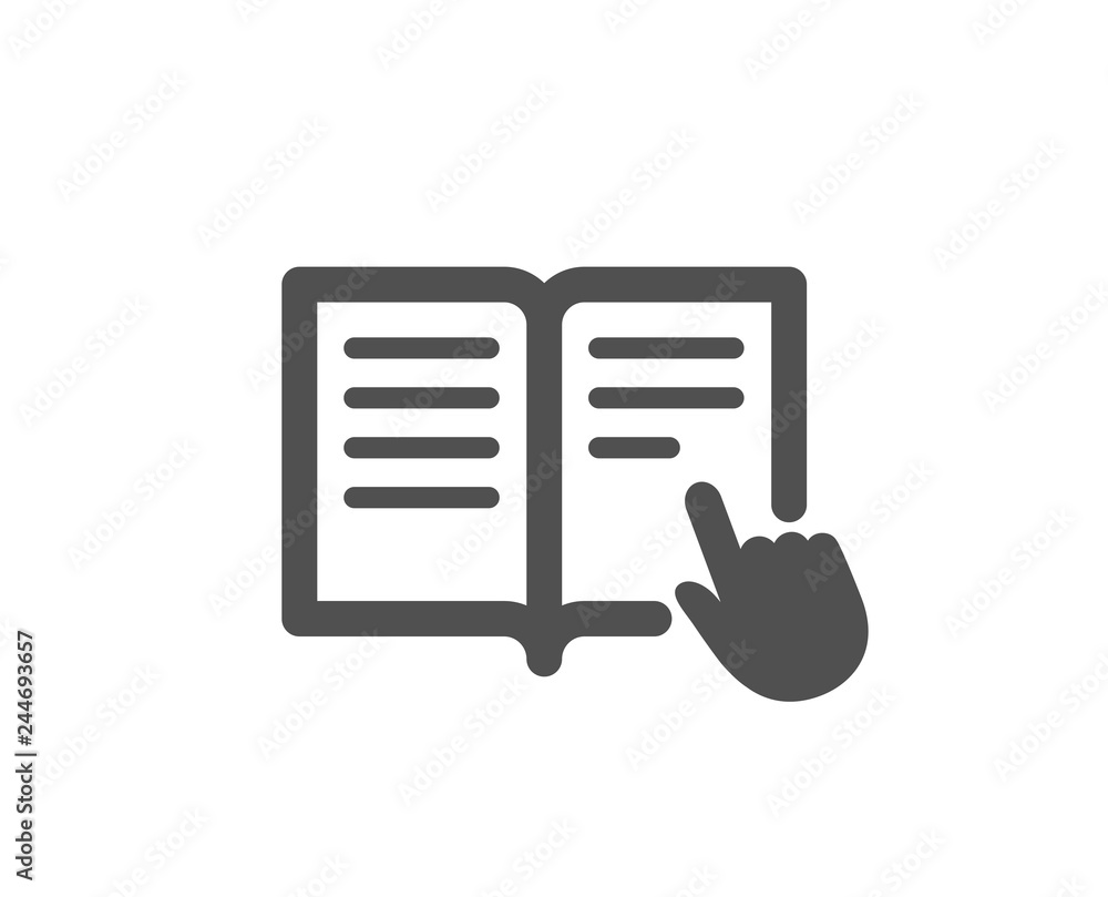 Poster instruction book icon. education with hand pointer symbol. e-learning sign. quality design element. 