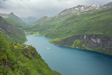 The Geirangerfjord with Geiranger seen from the Ornevegen