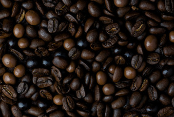 Coffee grains and chocolates