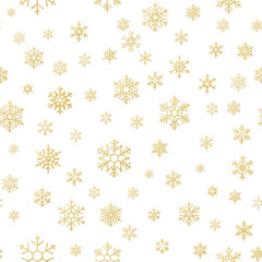 Merry Christmas holiday decoration effect. Golden snowflake seamless pattern. EPS 10