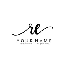 R E Handwriting initial logo template vector
