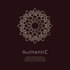 Golden vector logotype. Gradient outline logo. Classic floral design.