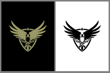 Fototapeta premium abstract eagle with rifle vector badge logo template