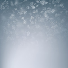 Christmas falling snow. Blue white snowfall texture. Winter snowing sky. EPS 10