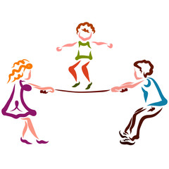 Fototapeta premium parents or friends hold a jump rope through which the child jumps