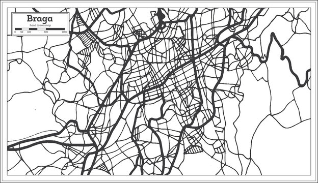 Braga Portugal City Map in Retro Style. Outline Map.