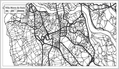 Vila Nova de Gaia Portugal City Map in Retro Style. Outline Map.