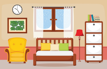 Bedroom Interior Sleeping Room Flat Design Illustration