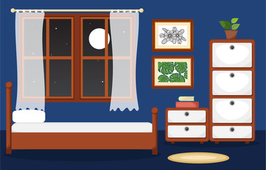 Bedroom Interior Sleeping Room Flat Design Illustration