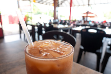 Ice teh with close up view.