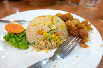 Chicken fries rice with close up view
