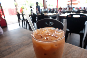 Ice teh with close up view.