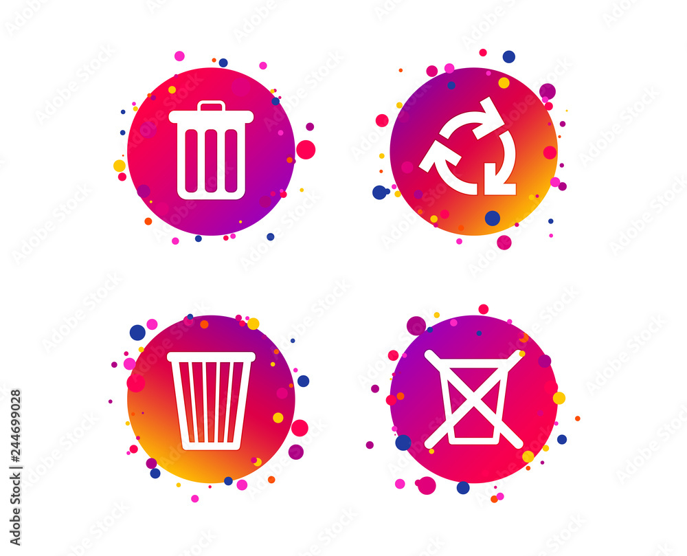 Aufkleber recycle bin icons. reuse or reduce symbols. trash can and recycling signs. gradient circle buttons w