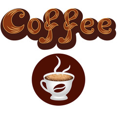 Coffee logo, lettering and coffee cup icon. Vector illustration